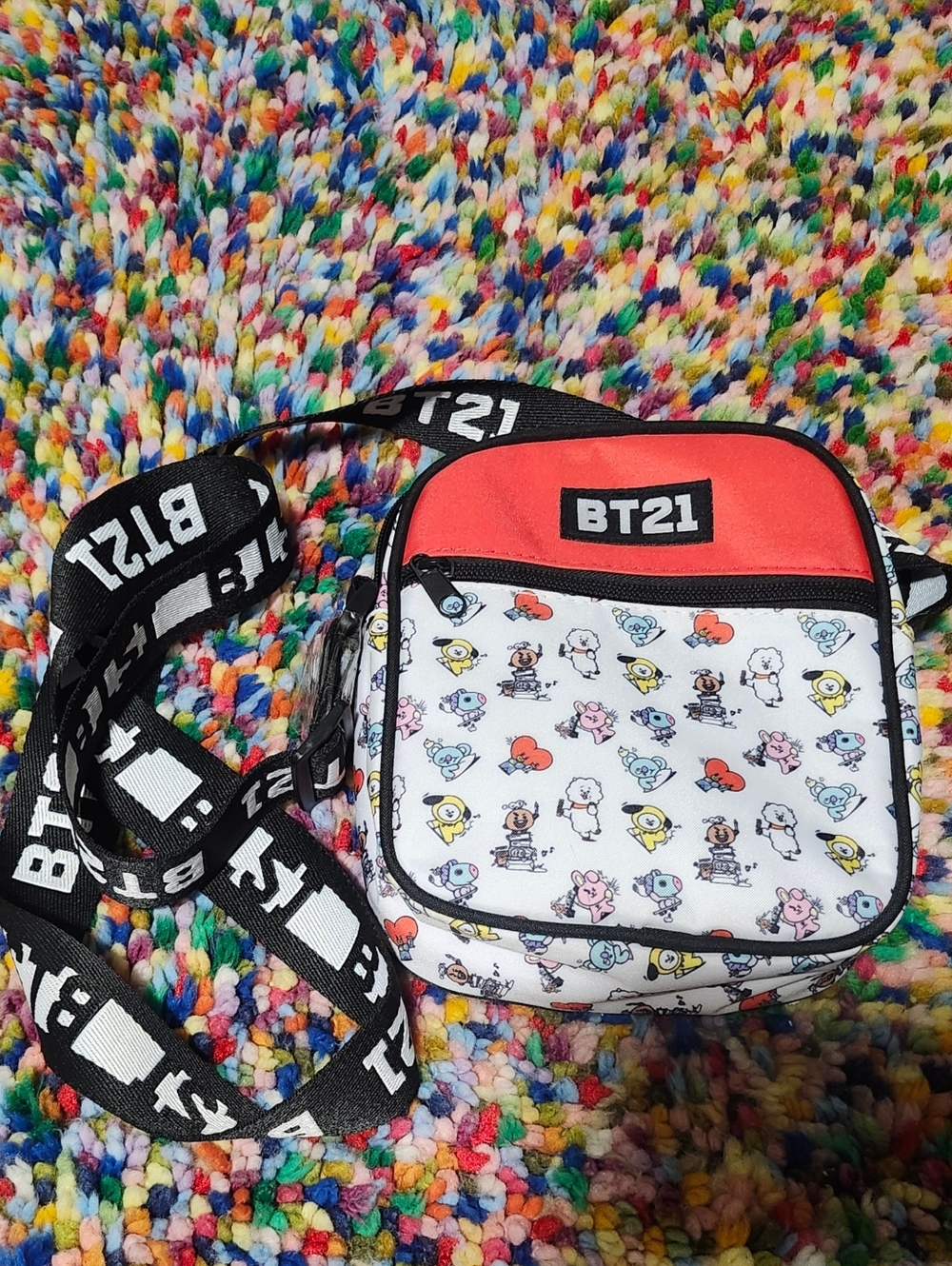 BT21 Hot Topic Line Friends Group Doodle Athletic Crossbody Bag Multicolor BNWOT